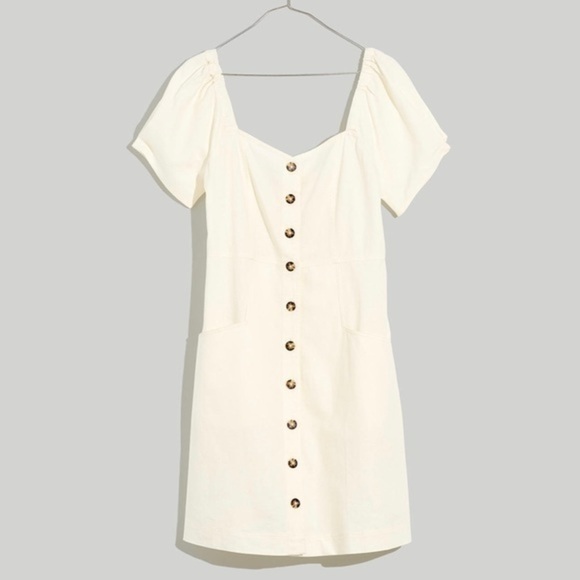 New Madewell Linen Cotton Puff Sleeve Mini Dress Size 6 Ivory - Picture 2 of 10